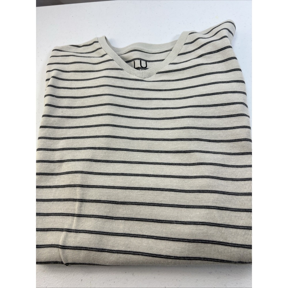 Linea Uomo‎ LU Cream with Black Stripes Waffle Knit Thermal V-Neck Size XL